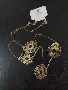Gold Sunburst Pendant Long Necklace